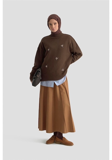 Armine Nakışlı Oversize Kazak 25kd6015 Acı Kahve Acı Kahve