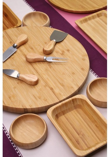 Atbyhome Lumen 6 Kişilik 19 Parça Doğal Bambu Kahvaltı Takımı Kahvaltı Seti Sunum Seti Bambu
