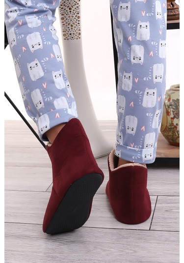 U001 Erkek Kadın Çocuk Ev Pandufu Botu Ev Ayakkabısı Mürdüm