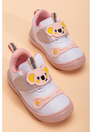 Şirinbebe Ortopedik Kız Bebek İlkadım Ayakkabı Beyaz Cırtlı Anorak-4054 Beyaz