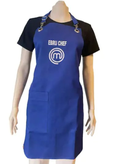 Kişiye Özel Baskılı İsimli Önlük Şef Master Askılı Mavi Önlükk