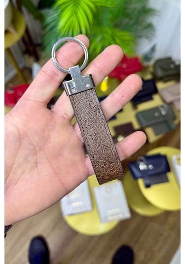 Premium Deri Ruhsat Kılıfı Ve Anahtarlık Seti Taba Motifli