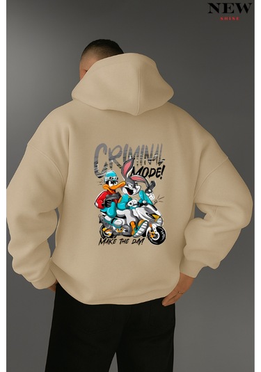 Criminal Mode Baskılı Sweatshirt Taş Rengi