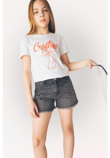 DeFacto Kız Çocuk Bisiklet Yaka Baskılı Kısa Kollu Tişört E5895A825SMGR400 Gri DeFacto Kız Çocuk Bisiklet Yaka Baskılı Kısa Kollu Tişört E5895A825SMGR400 Gri