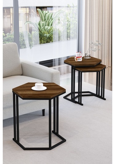 Tokyo 3'lü Zigon Sehpa Siyah Metal - Barok Tabla