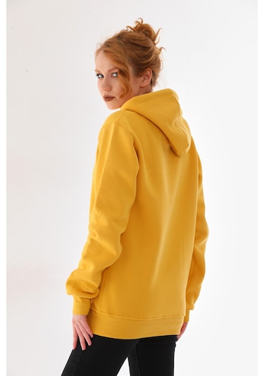 Everest Everst Kapüşonlu 3 İplik Şardonlu Kanguru Cepli Sweatshirt Sarı