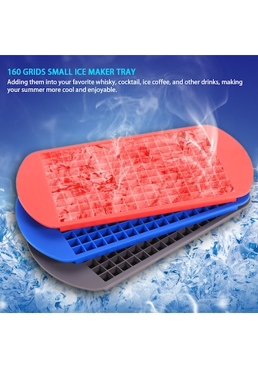 Neevoyu Kırmızı Yemek Grubu Silikon Buzluk Kalıbı - 160 Adet 1cm Küçük Kareli, Hızlı Dondurma, Esnek Ve Yıkama Kolay Buz Formu Çok Renkli