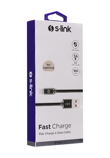 S-Link Swapp SW-C603 1m 2A Apple iPhone Uyumlu Lightning Siyah Şarj Kablosu