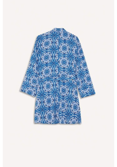 Defacto Relax Fit Bisiklet Yaka Desenli Viskon Kimono E7262ax25smbe43 Mavi