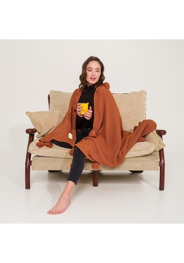 Coco Pirinç Örgü Ponponlu Triko Tv Battaniyesi Throw Koltuk Şalı (538861664)-130X170