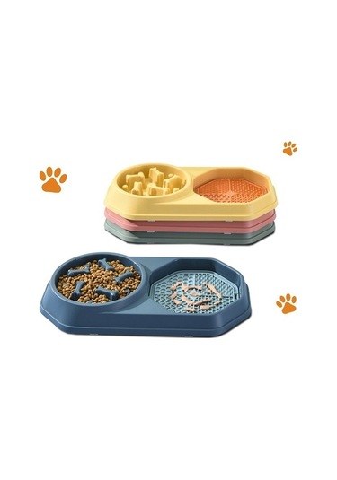 Dm Cbtx Kemik Slow Food Yalama Kasesi - Pet Diyet Çift Kase Köpek Kedi Maması Mavi