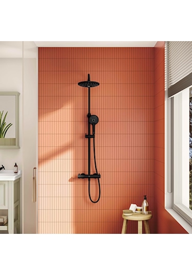 Vitra Aquaheat Bliss 240 2f Duş Kolonu Ve Termostatik Duş Bataryası Sistemi Mat Siyah A4720536 Siyah