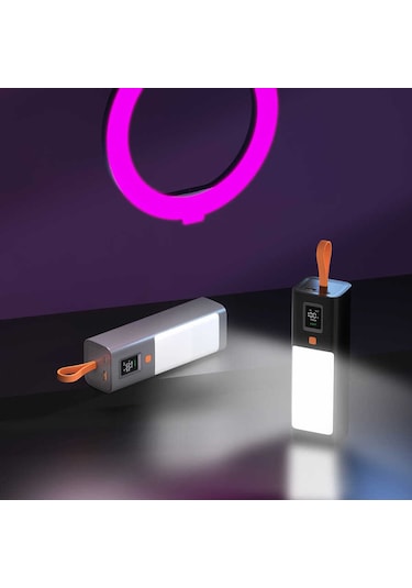 Işık Kaynağı: 20000 Mah Powerbank, Type-c Ve Usb Girişli, Hızlı Şarj, El Feneri, Dijital Göstergeli Gri