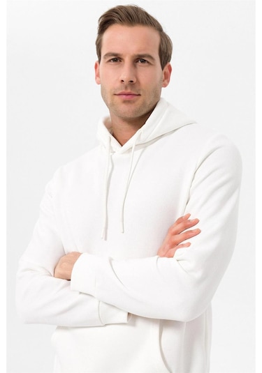 Süvari Kapüşonlu Yaka Regular Kalıp Düz Beyaz Sweatshirt Beyaz