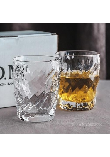 2 Adet Viski Cam Kristal Düzensiz Çek Ağır Viski Tumbler Likör Şarap Kupası Yaratıcı Kaya Gözlük Gravür Açık Gri