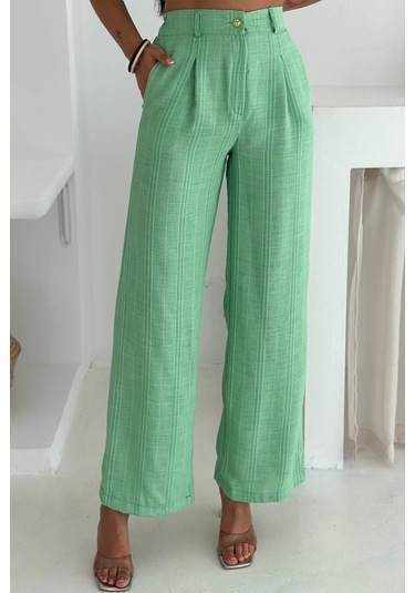 Çizgili Kumaş Yelek Takım Yeşil Yeşil