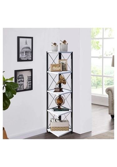 Köşe Kitaplık Ve Aksesuar Rafı Metal Ayaklı Beyaz