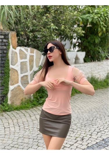 Balon Kol Kare Yaka Kadın Bluz