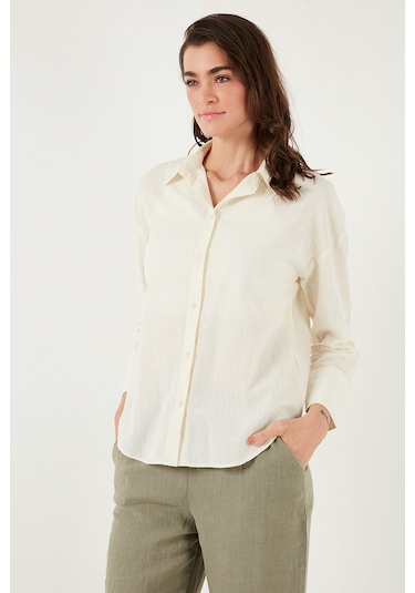 Lela Pamuklu Regular Fit Uzun Kollu Düz Bayan Gömlek Cf25S168305 Ekru