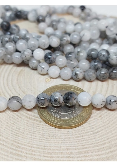 Yaşam Tohumu Rutil Kuvars Taşı Dizi 6 MM Beyaz - Mavi