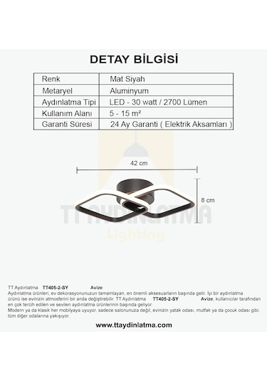 Tt405-2-Sy Tt Aydınlatma Mat Siyah 2 Li Kare Led Avize