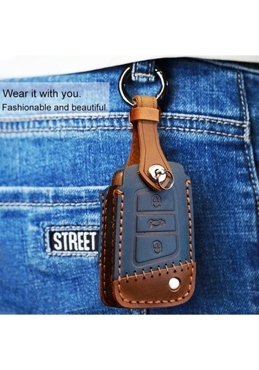 Tongxida Volkswagen Anahtar Koruyucu Kapak, Kahverengi 2 Adet Sığır Derisi Deri, D Versiyonu Uyumlu