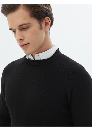 Kip Siyah Bisiklet Yaka Desenli Triko Çok Renkli