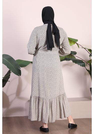 Kadin Buyuk Beden Elbise Tesettur Giyim Hakim Yaka Çıtır Desen 001