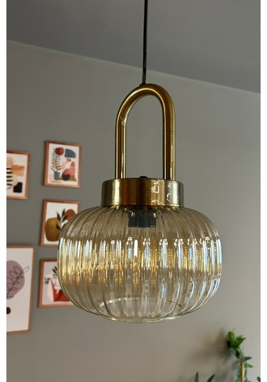 Mola Cam Bal Rengi Tekli Avize Eskitme Kilit Kafa Başlık Retro Sarkıt Lamba Salon Aydınlatma Bal