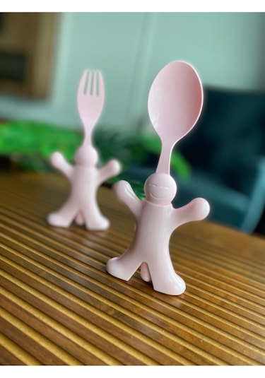 Bayev Çocuk Figürlü Mama Kaşığı Ve Çatalı Pembe