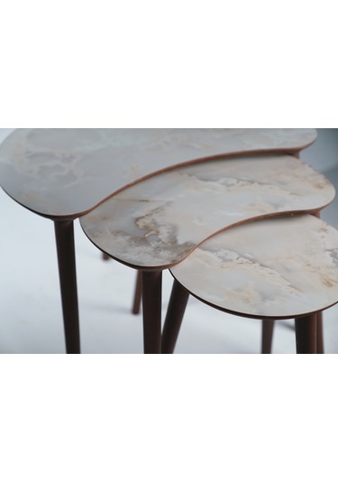 Berlin 3'lü Zigon Sehpa &100 Mdf Buz Gri Mermer Desen