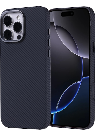 İphone 16 Pro Uyumlu Kılıf Magsafe Şarj Özellikli Karbon Fiber Görünümlü Zore Nekst Kapak - Siyah Siyah