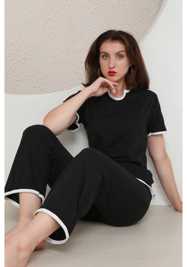 Fames Pijama Yazlik Penye Kadin Pijama Takim Siyah