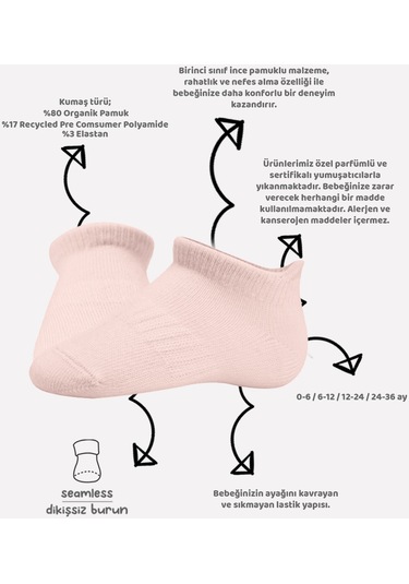 Bistyle 6lı Penye Sneakers Soket Çorap Bs6102 Pembe Ekru 001