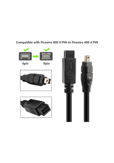 Novahub Junsunmay Firewire Dv 800 9 Pin Erkek - Firewire 400 4 Pin Erkek Ieee 1394 Kablo, 1.8m Uzunluk