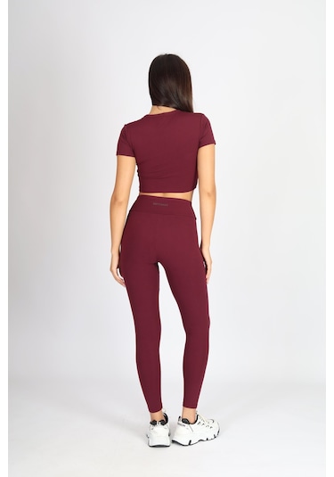 Soft&Basic Kadın 2'li Slım Fit Toparlayıcı Ve Esnek Kumaş Bordo-lacivert Tayt Bordo-lacivert