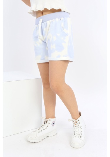 Toontoy Kız Çocuk Batikli Şort Mavi