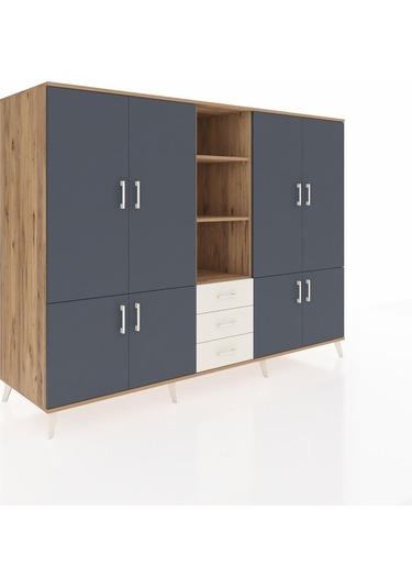 Kronos Dolap 11 Raflı 3 Çekmeceli 8 Kapaklı 220x59x163 Çam-antras Çam-antrasit/aytaşı