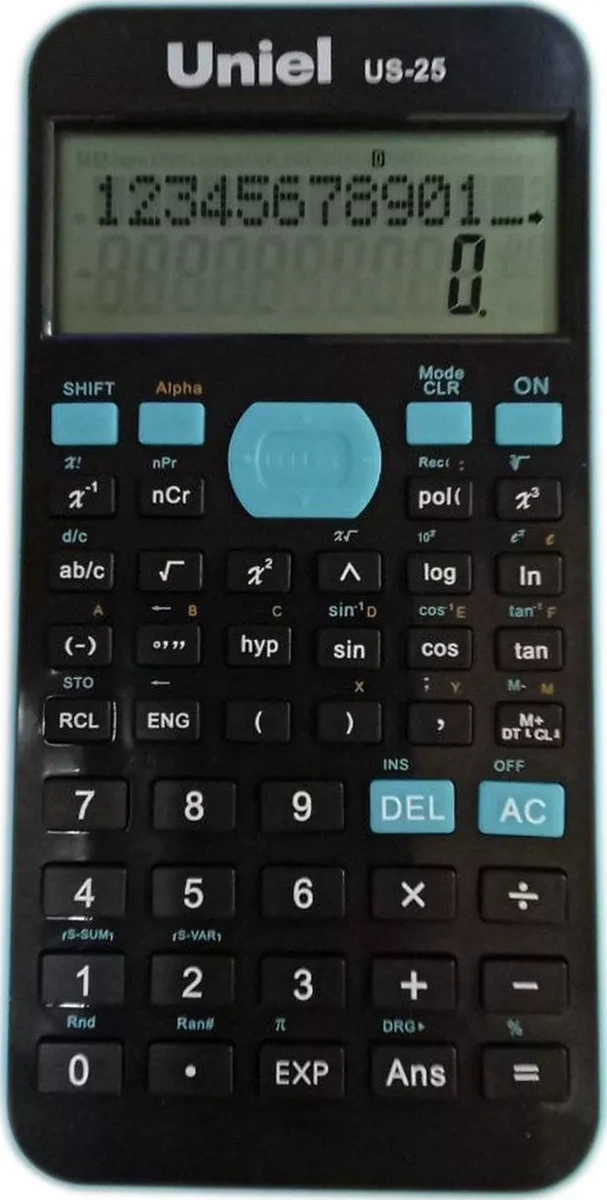 Uniel Bilimsel Hesap Makinesi Us-25 İki Satırlı 240 Fonksiyon 162231712 Siyah