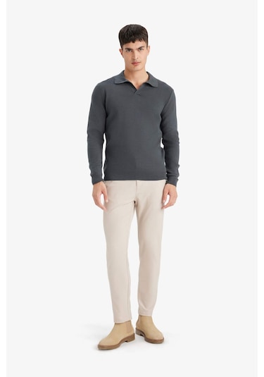 Defacto Standart Fit Polo Yaka Triko Kazak D4046ax25wnar4 Antrasit
