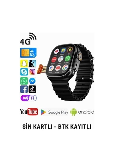 Sonreirr Watch 8 Ultra 4g Lite Sim Kartlı Android Akıllı Saat (Distribütör Garantili) Siyah