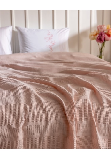 Mathilda Tek Kişilik %100 Pamuk Karde Düz Pike Takımı - Pudra 8684427195123 Pudra