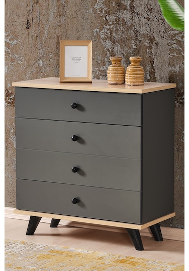 Ae-1047 Artemis Antrasit Şifonyer 4 Çekmeceli, Komodin, Ayaklı