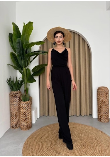 Ahes Shopping Darcy Sırt Dekolteli Tulum Siyah