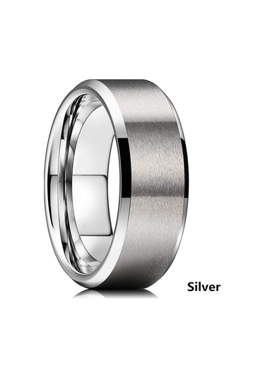 Gümüş Klasik Takı Aksesuarları 8mm Paslanmaz Çelik Erkek Yüzük Erkekler İçin Fırçalanmış Yüzey Eğimli Kenar Yüzükler 13 Gümüş