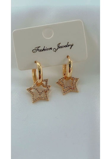 Kadın Yıldızlı Model Sallantılı Küpe Gold Renk Gold