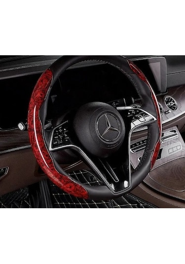 River World 2'li Araba Direksiyon Simidi İçin Koruma Kılıfı Ahşap Tasarımlı Kahverengi