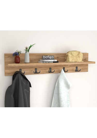 Bofigo Portmanto Duvar Elbise Askılığı 80 CM Çam Açık Kahverengi