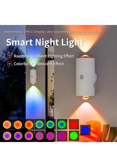 Kangvka Usb Şarjlı Rgb Renkli Led Gece Lambası, Ir Hareket Sensörlü, 110 Algılama, Renk Ve Işık Seviyesi Ayarlanabilir, Duvar/tepe Monte, Taşınabilir, İç Mekan Kullanıma Uygun Siyah