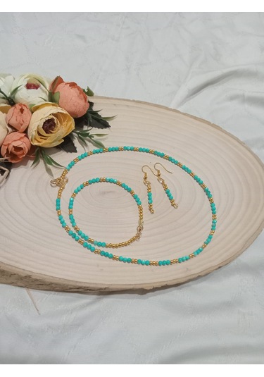 Mavi Sedef Kolye, Bileklik Ve Küpe Takı Seti Mavi